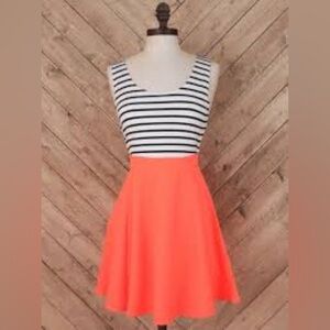 Altar'd State Neon Orange with Black and White Stripes Dress